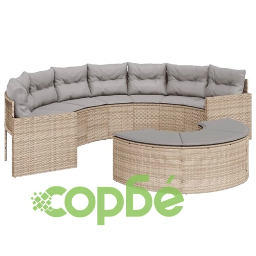 Градински диван от 2 части полукръгъл бежов полиратан ➤ топ цена ➤ sorbe.bg