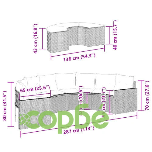 Градински диван от 2 части полукръгъл бежов полиратан ➤ топ цена ➤ sorbe.bg