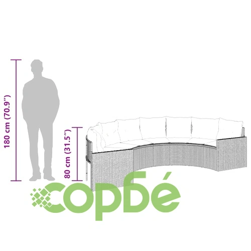 Градински диван от 2 части полукръгъл бежов полиратан ➤ топ цена ➤ sorbe.bg