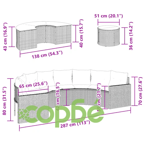 Градински диван от 3 части полукръгъл бежов полиратан ➤ топ цена ➤ sorbe.bg