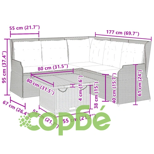 Градински комплект от 4 части с възглавници, бежов полиратан ➤ топ цена ➤ sorbe.bg