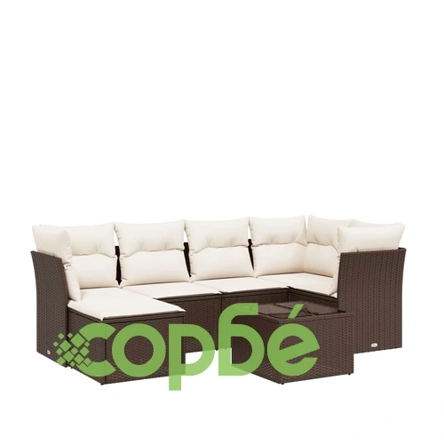 Градински комплект с възглавници, 7 части, кафяв, полиратан ➤ топ цена ➤ sorbe.bg