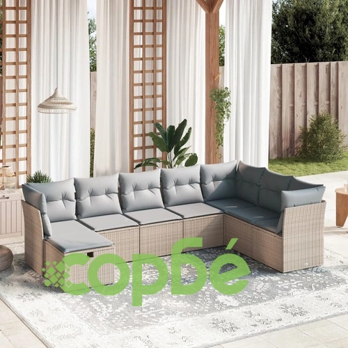 Градински диван с възглавници 8 части бежов микс полиратан ➤ топ цена ➤ sorbe.bg