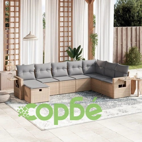 Градински диван с възглавници 8 части бежов микс полиратан ➤ топ цена ➤ sorbe.bg