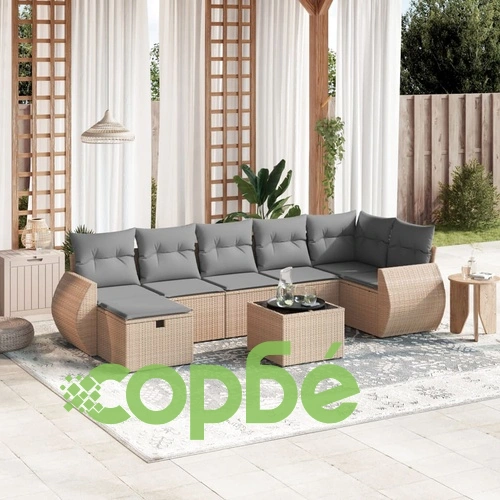Градински диван с възглавници 8 части бежов микс полиратан ➤ топ цена ➤ sorbe.bg
