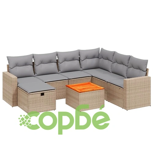Градински диван с възглавници 8 части бежов микс полиратан ➤ топ цена ➤ sorbe.bg