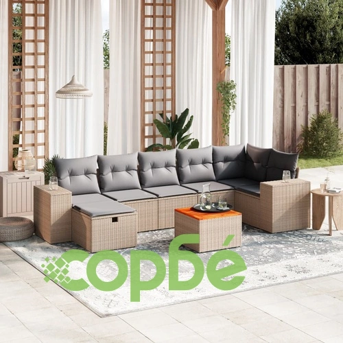 Градински диван с възглавници 8 части бежов микс полиратан ➤ топ цена ➤ sorbe.bg