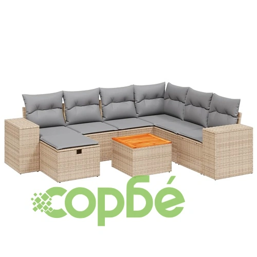 Градински диван с възглавници 8 части бежов микс полиратан ➤ топ цена ➤ sorbe.bg