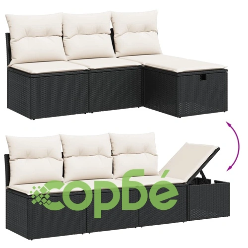 Градински комплект диван с възглавници 7 части черен полиратан ➤ топ цена ➤ sorbe.bg