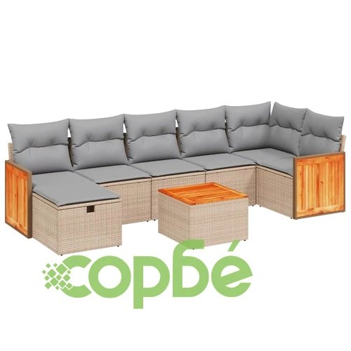 Градински диван с възглавници 8 части бежов микс полиратан ➤ топ цена ➤ sorbe.bg