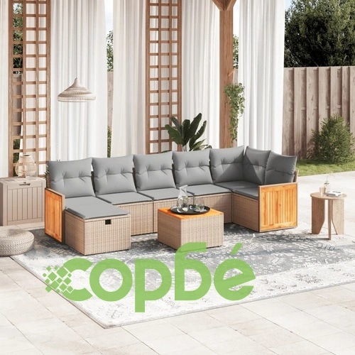 Градински диван с възглавници 8 части бежов микс полиратан ➤ топ цена ➤ sorbe.bg