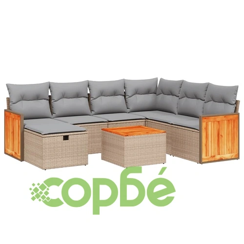 Градински диван с възглавници 8 части бежов микс полиратан ➤ топ цена ➤ sorbe.bg