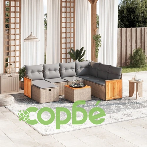 Градински диван с възглавници 8 части бежов микс полиратан ➤ топ цена ➤ sorbe.bg