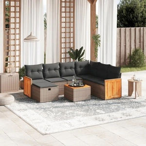 Градински комплект диван с възглавници 8 части сив полиратан