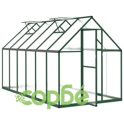Оранжерия с основа рамка зелен 334x169x195 см алуминий ➤ топ цена ➤ sorbe.bg