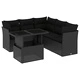 Градински диван с възглавници, 6 части, черен, полиратан
