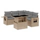 Градински диван с възглавници, 6 части, бежов полиратан