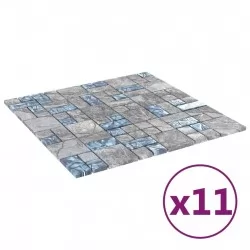 Плочки тип мозайка, 11 бр, сиво и синьо, 30х30 см, стъкло