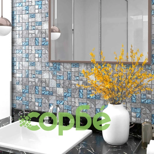 Плочки тип мозайка, 22 бр, сиво и синьо, 30х30 см, стъкло ➤ топ цена ➤ sorbe.bg