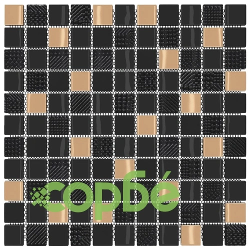 Плочки тип мозайка, 11 бр, черно и златисто, 30х30 см, стъкло ➤ топ цена ➤ sorbe.bg