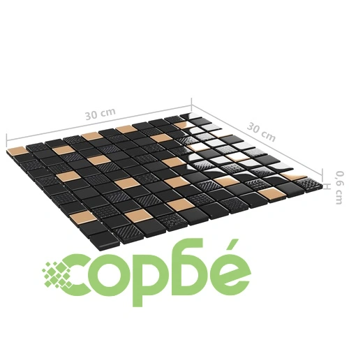 Плочки тип мозайка, 11 бр, черно и златисто, 30х30 см, стъкло ➤ топ цена ➤ sorbe.bg