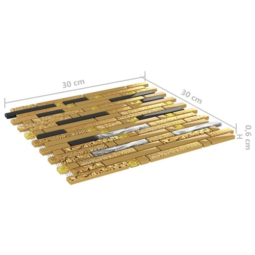 Плочки тип мозайка, 11 бр, черно и златисто, 30х30 см, стъкло ➤ топ цена ➤ sorbe.bg