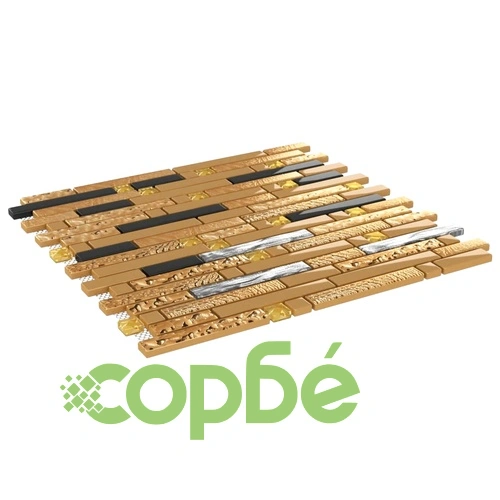 Плочки тип мозайка, 22 бр, черно и златисто, 30х30 см, стъкло ➤ топ цена ➤ sorbe.bg