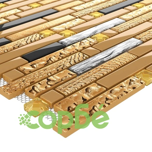 Плочки тип мозайка, 22 бр, черно и златисто, 30х30 см, стъкло ➤ топ цена ➤ sorbe.bg