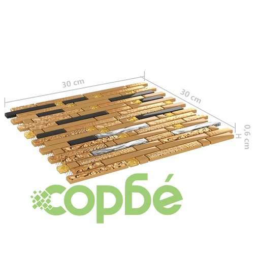 Плочки тип мозайка, 22 бр, черно и златисто, 30х30 см, стъкло ➤ топ цена ➤ sorbe.bg