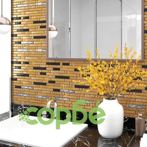 Плочки тип мозайка, 22 бр, черно и златисто, 30х30 см, стъкло ➤ топ цена ➤ sorbe.bg