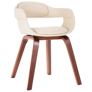 Трапезен стол, бял, извито дърво, изкуствена кожа