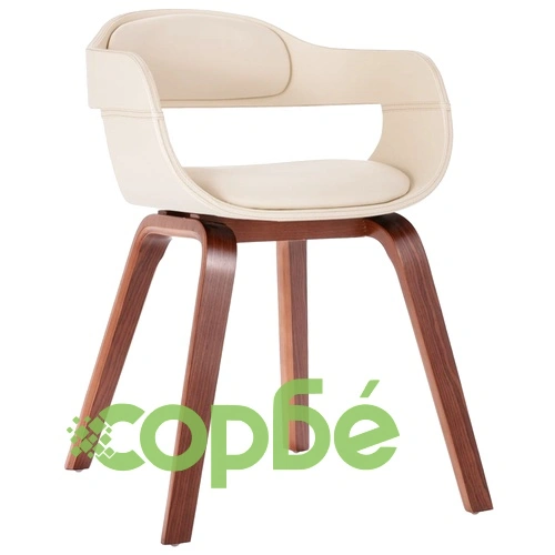 Трапезен стол, бял, извито дърво, изкуствена кожа ➤ топ цена ➤ sorbe.bg