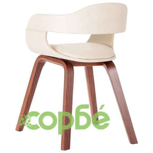 Трапезен стол, бял, извито дърво, изкуствена кожа ➤ топ цена ➤ sorbe.bg