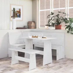 Трапезна маса с пейка, бяла, борово дърво масив