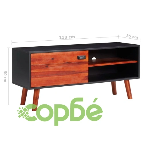 ТВ шкаф, 110x35x50 cм, акациево дърво масив и МДФ ➤ топ цена ➤ sorbe.bg