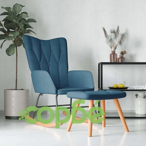 Люлеещ се стол с табуретка, син, плат ➤ топ цена ➤ sorbe.bg