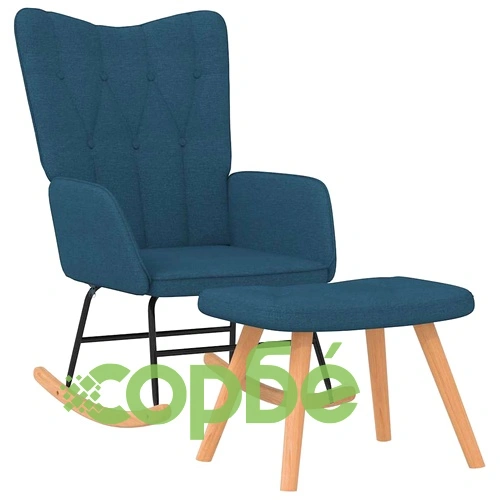 Люлеещ се стол с табуретка, син, плат ➤ топ цена ➤ sorbe.bg