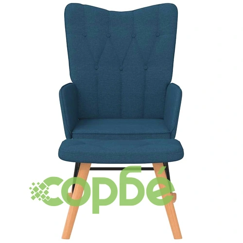 Люлеещ се стол с табуретка, син, плат ➤ топ цена ➤ sorbe.bg