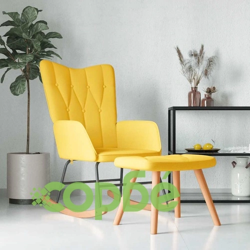 Люлеещ се стол с табуретка, горчица жълто, плат ➤ топ цена ➤ sorbe.bg