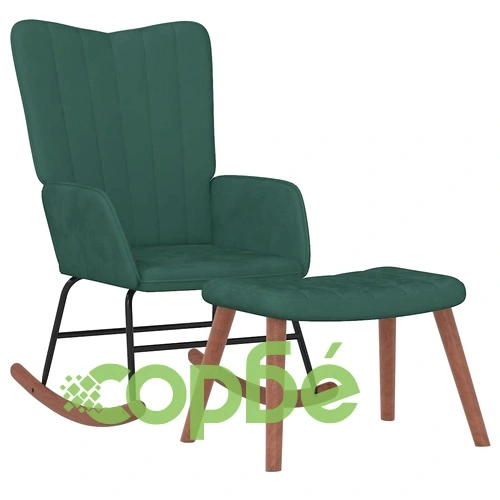 Люлеещ се стол с табуретка, тъмнозелен, кадифе ➤ топ цена ➤ sorbe.bg