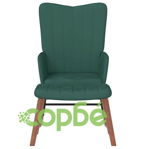 Люлеещ се стол с табуретка, тъмнозелен, кадифе ➤ топ цена ➤ sorbe.bg