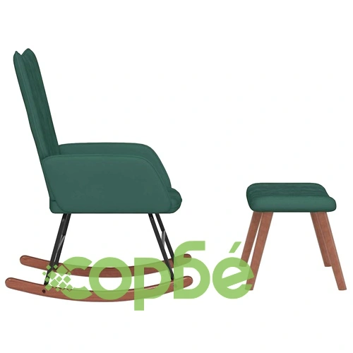 Люлеещ се стол с табуретка, тъмнозелен, кадифе ➤ топ цена ➤ sorbe.bg