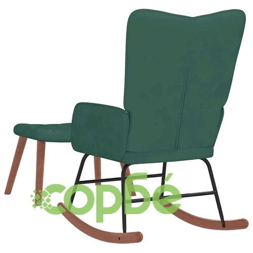 Люлеещ се стол с табуретка, тъмнозелен, кадифе ➤ топ цена ➤ sorbe.bg