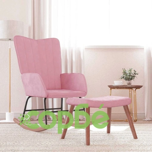 Люлеещ се стол с табуретка, розов, кадифе ➤ топ цена ➤ sorbe.bg