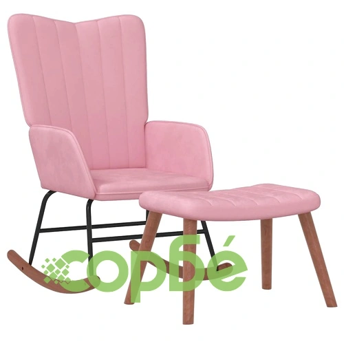 Люлеещ се стол с табуретка, розов, кадифе ➤ топ цена ➤ sorbe.bg