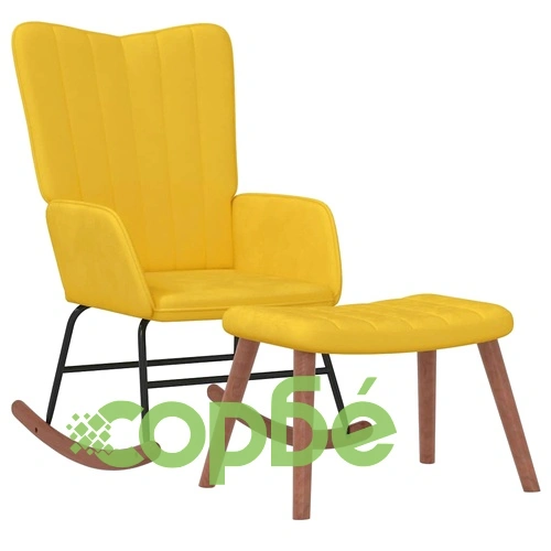 Люлеещ се стол с табуретка, горчица, кадифе ➤ топ цена ➤ sorbe.bg