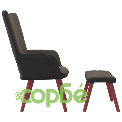 Релаксиращ стол с табуретка, тъмносив, кадифе и PVC ➤ топ цена ➤ sorbe.bg