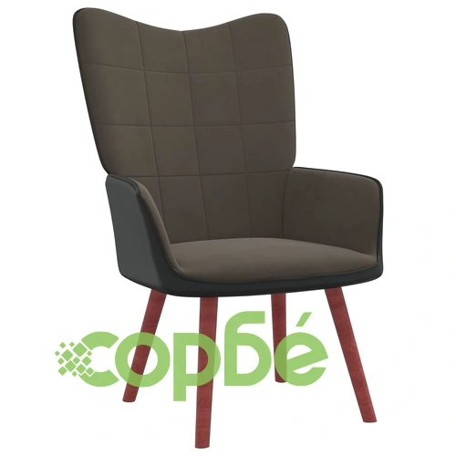 Релаксиращ стол с табуретка, тъмносив, кадифе и PVC ➤ топ цена ➤ sorbe.bg