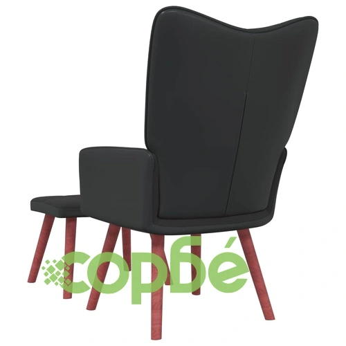 Релаксиращ стол с табуретка, черен, кадифе и PVC ➤ топ цена ➤ sorbe.bg