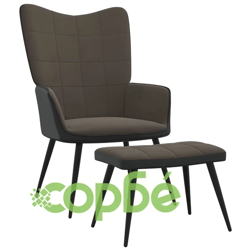 Релаксиращ стол с табуретка, тъмносив, кадифе и PVC ➤ топ цена ➤ sorbe.bg